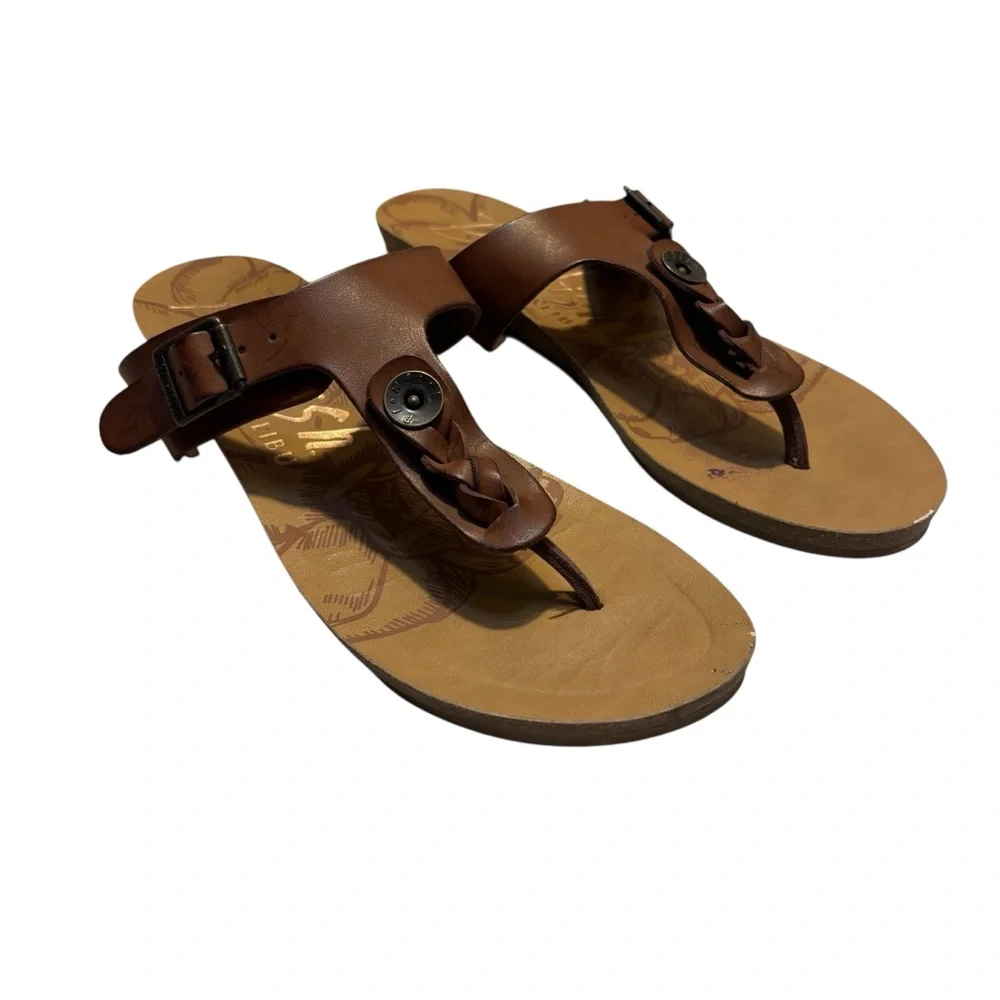 Blowfish Malibu Greco Thong Sandals Size 9 Brown Buckle Detail Braided T-Strap